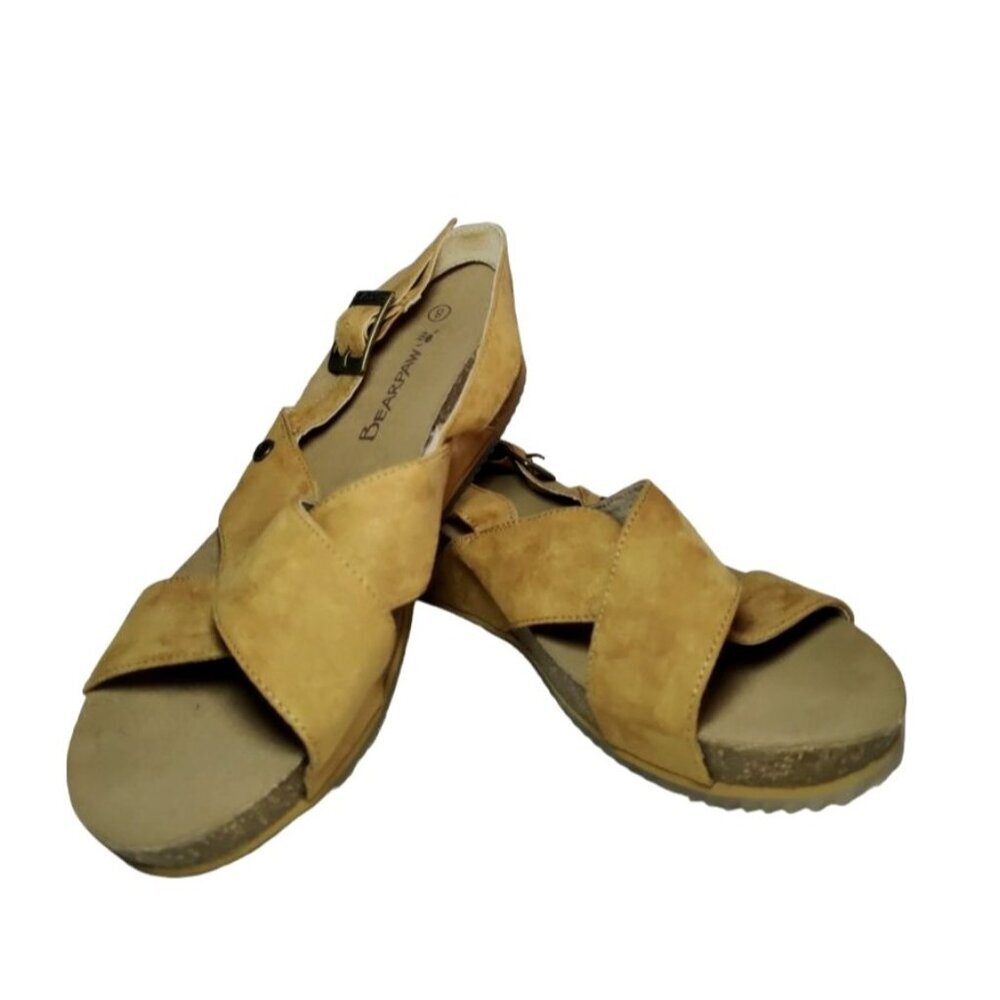BearPaw Criss Cross Cork Heel Sandals Size 8